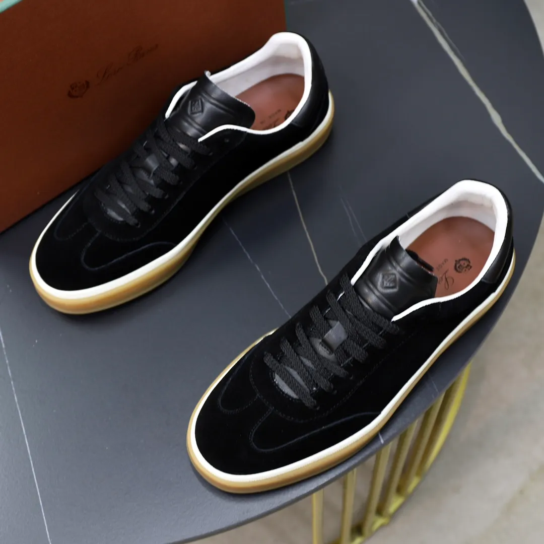 Men's Men's Shoes💰540💰••New Products•• LoroPian*_Noyo-Pianya New men's casual moral training sneakers, LP lace-up casual shoes!  Made of original imported soft cowhide and suede fabric, it highlights the sporty style. The heel is decorated with logo embossing and the original molding. The raw rubber translucent sole combined with the color welt adds a sense of modernity to the shoe. The shoe is overall refreshing and easy to match with style. It has a full cowhide lining for the feet. The original box packaging at the counter comes with wooden balls and a dust bag! Size: 38-44 (.45 customized)